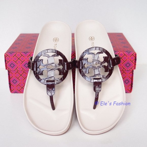 ❤️ NIB Tory Burch Miller Cloud Leather Sandal Cream PLUM US 7 7.5 8.5 9 9.5 AUTH - Picture 7 of 16
